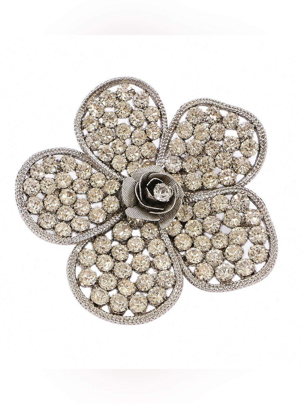 Vintage Crystal Pave Flower Brooch - Champagne